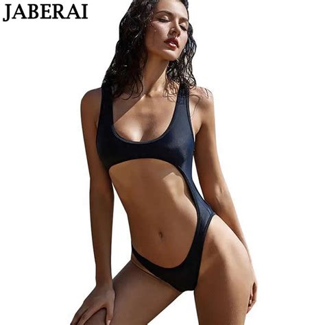 Jaberai Sexy One Piece Swimsuit Women Solid Swimwear High Cut Thong