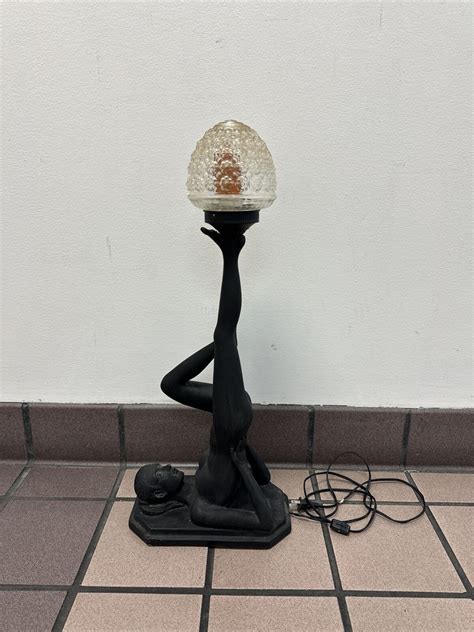 Art Deco Style Nude Lady Sculpture With Globe Black Table Lamp Ebay