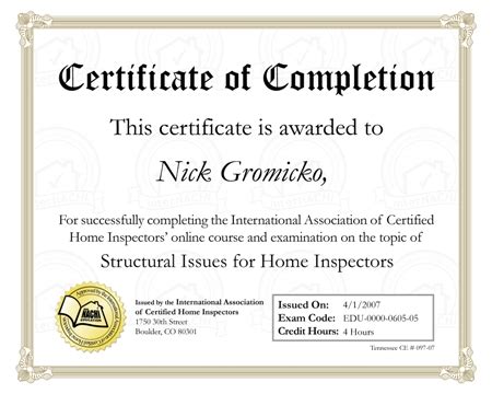 Download your Certificates of Completion when you complete InterNACHI's ...