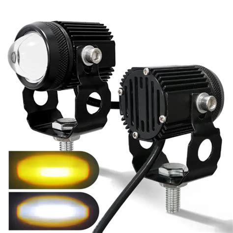 Motorcycle Led Headlights Dual Color Small Steel Waterproof Spotlight