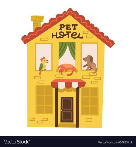 Hotel for pets filled with dogs and cats. Pet house building with ...