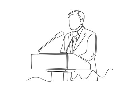 Continuous One Line Drawing The President Stands Behind The Rostrum And