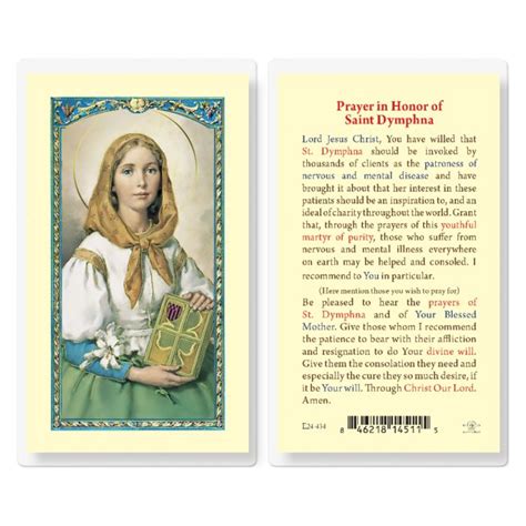 Prayer To St Dymphna Holy Card St Anthony S Catholic Gift Shop