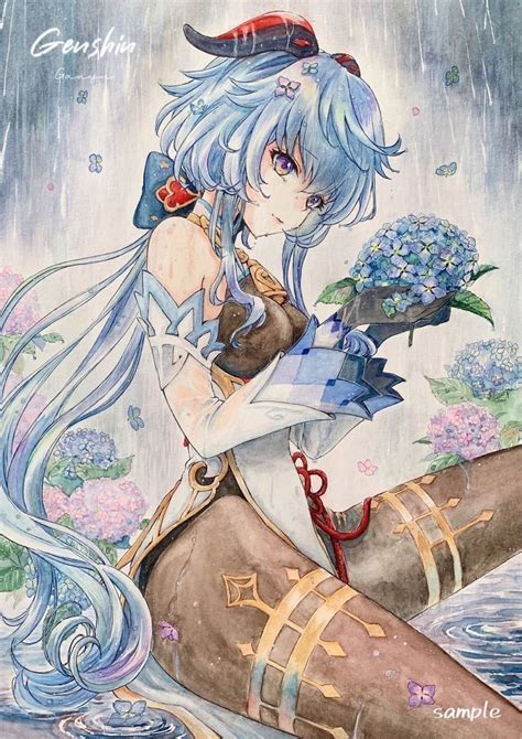 Yahooオークション 手描きイラスト 同人 原神 甘雨 紫陽花 Genshin