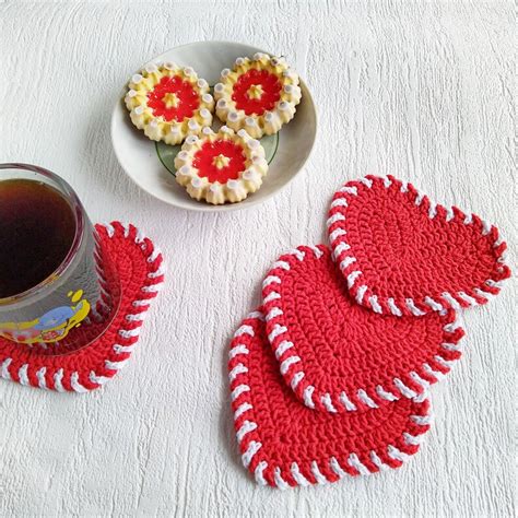 Crochet Pattern Coasters Wedding Heart Coasters Free Crochet Etsy