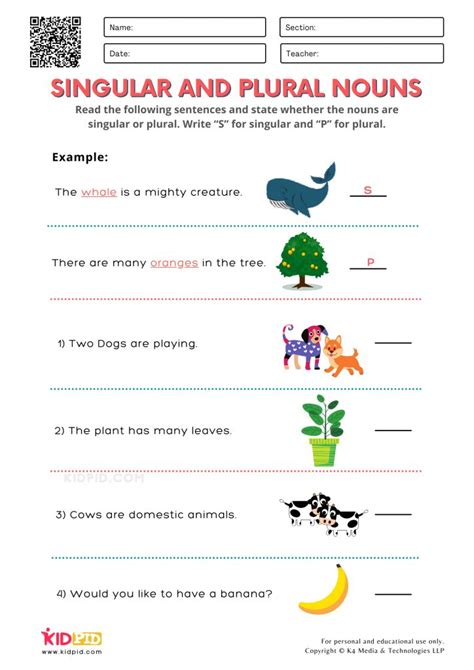 Identify Singular And Plural Nouns Printable Worksheets For Grade 1