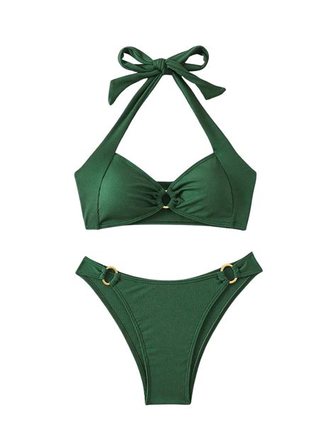 MakeMeChic Halter Bikini Sets For Women Sexy Micro Bikini Bathing Suit Two Piece Swimsuits 2025