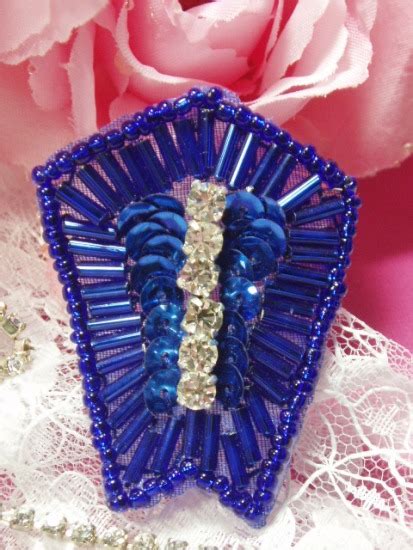 Sequin Beaded Applique Rhinestone Blue