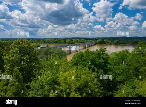 Bridge Over Vistula River In Kamien Poland Aerial View Of Vistula