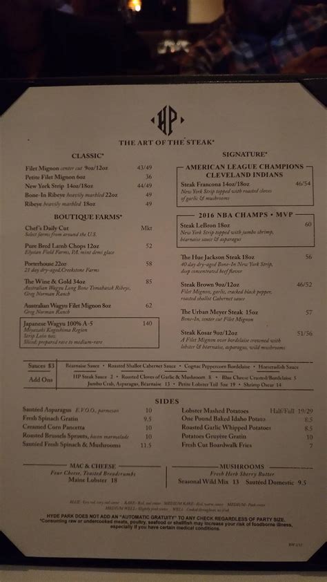 Menu At Hyde Park Prime Steakhouse Beachwood Chagrin Blvd