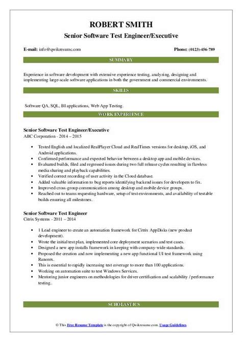 Senior Software Test Engineer Resume Samples QwikResume