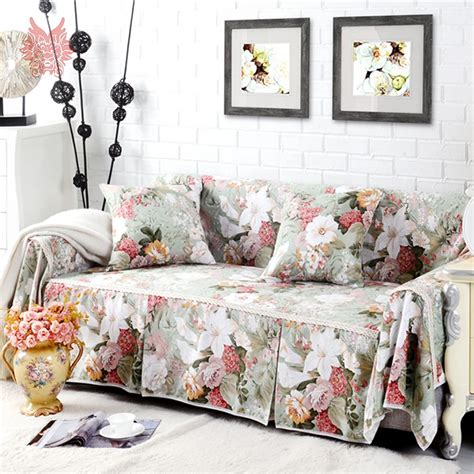 Pastoral Style Floral Print Heavyweight Soft Cotton Canvas Sofa Cover