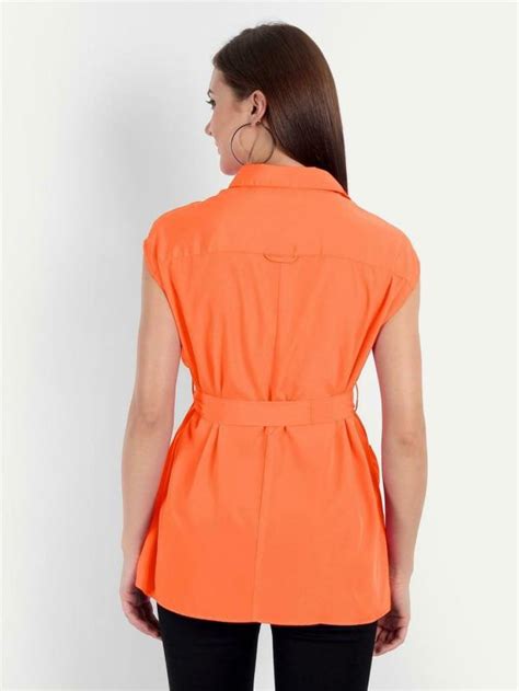 Minglay Women Orange Solid Crepe Top Jiomart