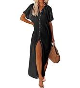 Umipubo Women Beach Cover Ups Casual Short Sleeve Beachwear Swimsuit Bikini Cover Up Button Down