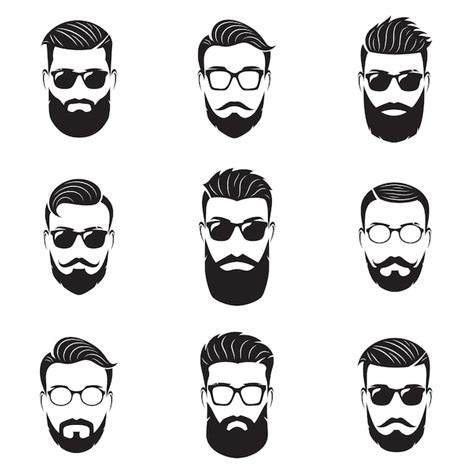 Premium Vector Set Of Vector Bearded Men Faces Hipsters With