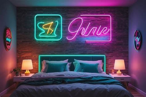 Premium Photo | Retro Neon Sign Bedroom Wall