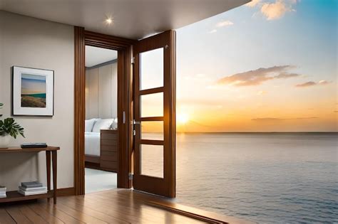 Premium AI Image | a painting of a sunset over a bedroom with a view of ...