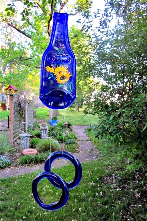 Blue Beer Bottle Wind Chime Recycled Eco Friendly Hand