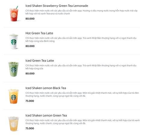 MENU STARBUCKS VIETNAM