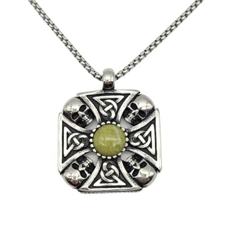 Connemara Marble Celtic Cross Skull Pendant