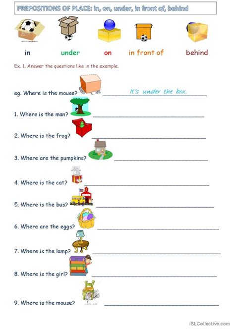 Preposition Of Place Worksheet