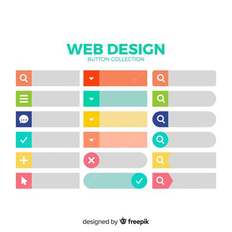 Free Vector Colorful Web Design Button Collection With Flat Design