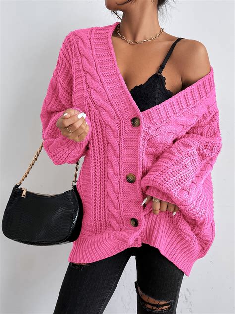 Shein Frenchy Solid Button Front Cable Knit Cardigan Shein Usa