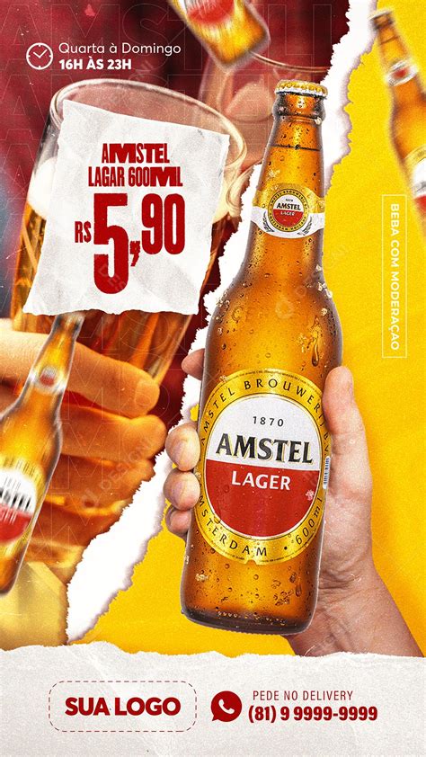 Post Story Distribuidora Cerveja Amstel Garrafa Social Media PSD