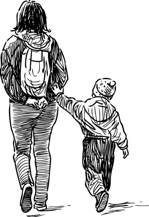 Jeune Femme Avec Un Son Fils Sur Une Balade Illustration De Vecteur