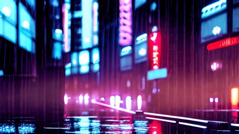 Rainy Foggy Cyberpunk City Neo Tokyo Cinematic Lighting Reflections K