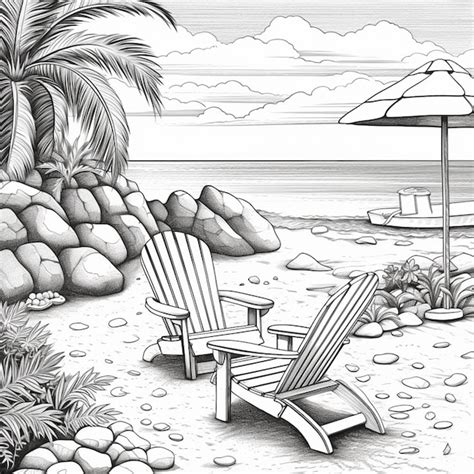 Premium Ai Image A Drawing Of A Beach Scene With Two Chairs And An