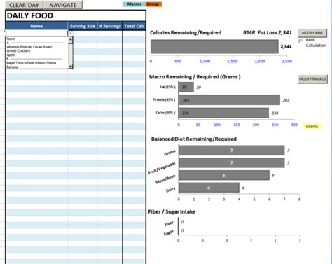 Diet Excel Spreadsheet — Db