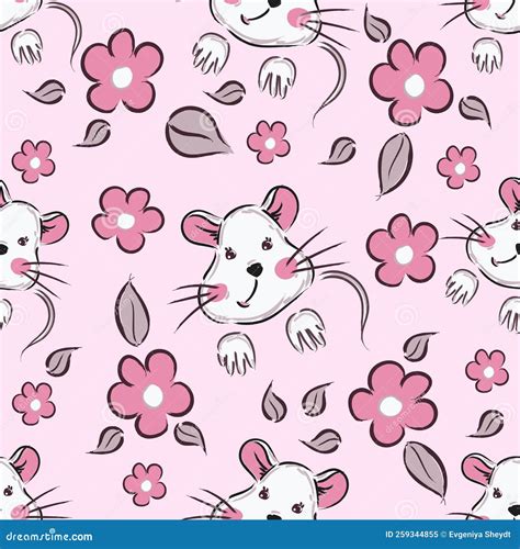 Cute Mice Or Mouse On Pink Seamless Pattern Stock Vector Illustration