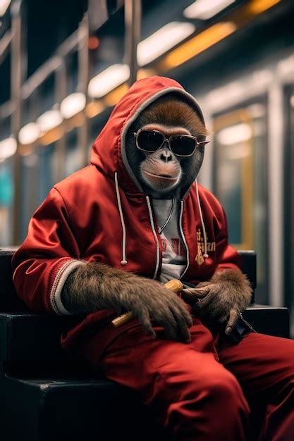 Premium AI Image | Monkey listening to hip hop sound