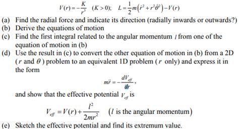 Solved A Particle Of Mass M Moves In A Central Force