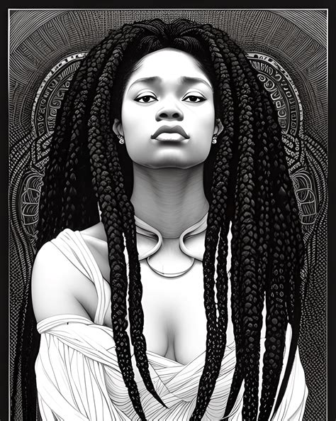 Elegant Black Woman With Natural Hair In Loose Braids · Creative Fabrica