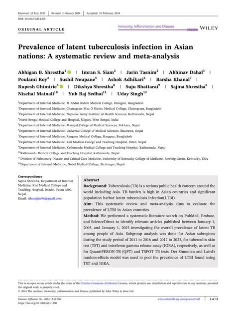 Pdf Prevalence Of Latent Tuberculosis Infection In Asian Nations A Systematic Review And Meta