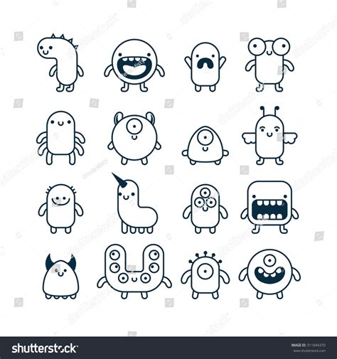 Set Of Cute Simple Cartoon Monsters Stock Vector Illustration 311044370 ...