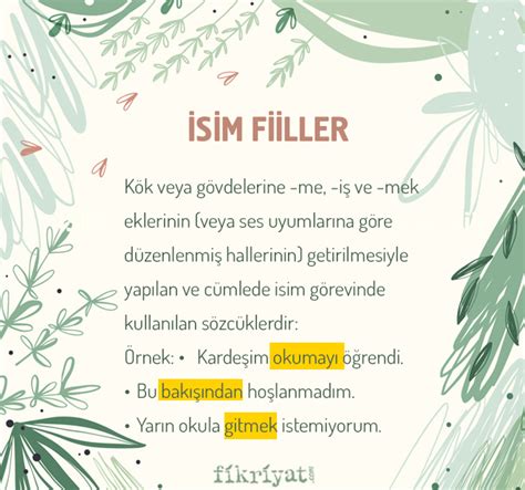 Fiilimsi nedir özellikleri nelerdir İsim fiil sıfat fiil zarf fiil