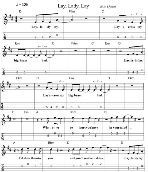 Lay Lady Lay Sheet Music By Bob Dylan Tenor Banjo Tabs