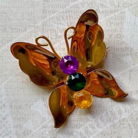 Vintage Coro Gold Tone Butterfly Brooch Kitschy Butt Gem