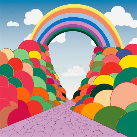 An Illustration of a Road with a Rainbow in the Sky Stock Illustration ...