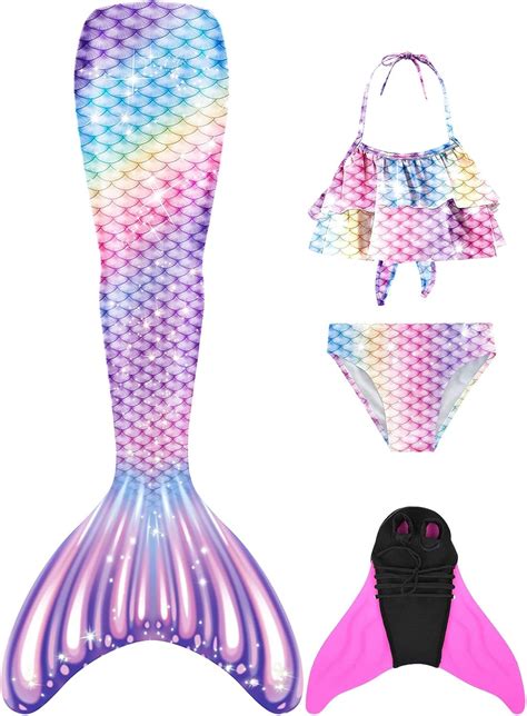 Foloeo Meerjungfrauenflosse M Dchen Meerjungfrau Flosse F R Kinder Mit Bikini Set Und Monoflosse
