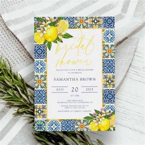 Mediterranean Tile Lemons Chic Bridal Shower Invitation Zazzle