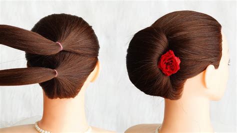 How To Simple French Bun Hairstyle With Donut Youtube