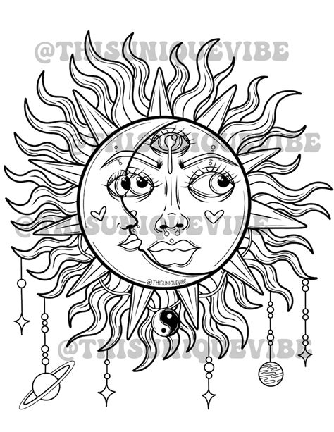 Sun And Moon Goddess Coloring Page Printable Adult Coloring Etsy