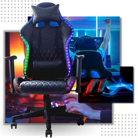 Cadeira GAMER LED Ergonômica Giratória Reclinável 180 graus Corino