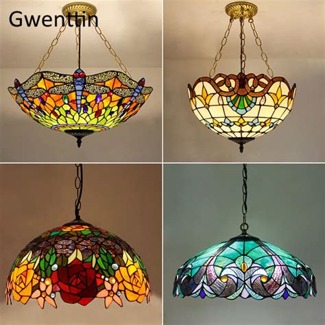 Mediterranean Tiffany Stained Glass Pendant Lights Vintage Hanging Lamp