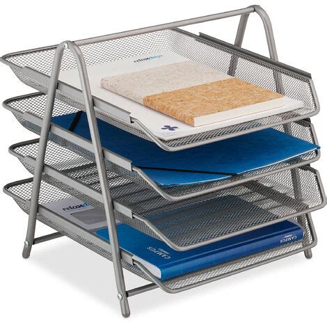 Relaxdays Document Tray Compartments Filing System Mesh Letter