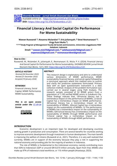 PDF Financial Literacy And Social Capital On Performance For Msme